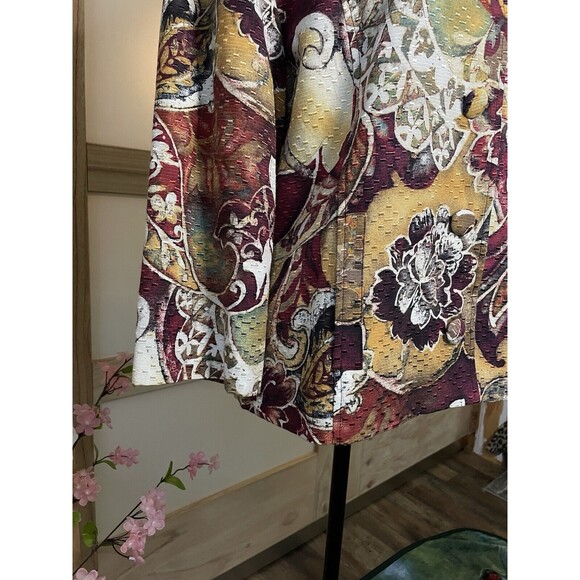 Chico's Silk Blend Floral Jacket Size 2 Large Button Front 3/4 Sleeve Pockets - Picture 5 of 13